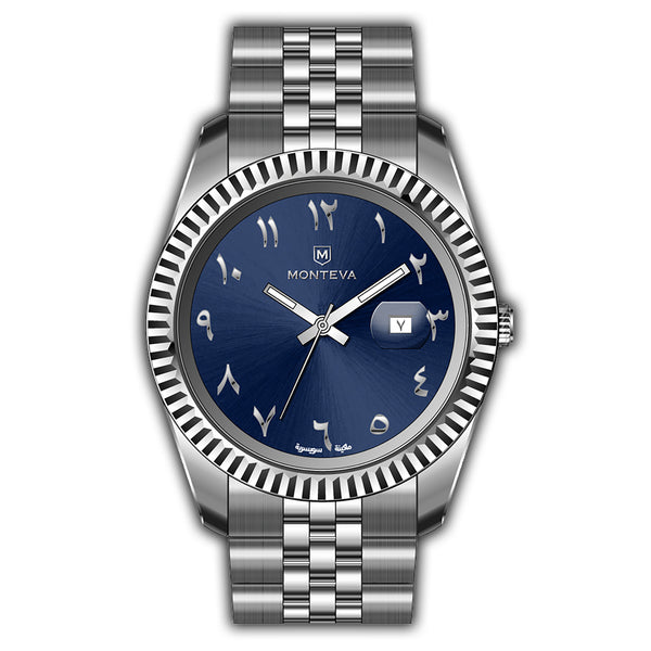 Monteva Monteva Gents Blue Dial Watch with Arabic Numerals and Metal Band ...