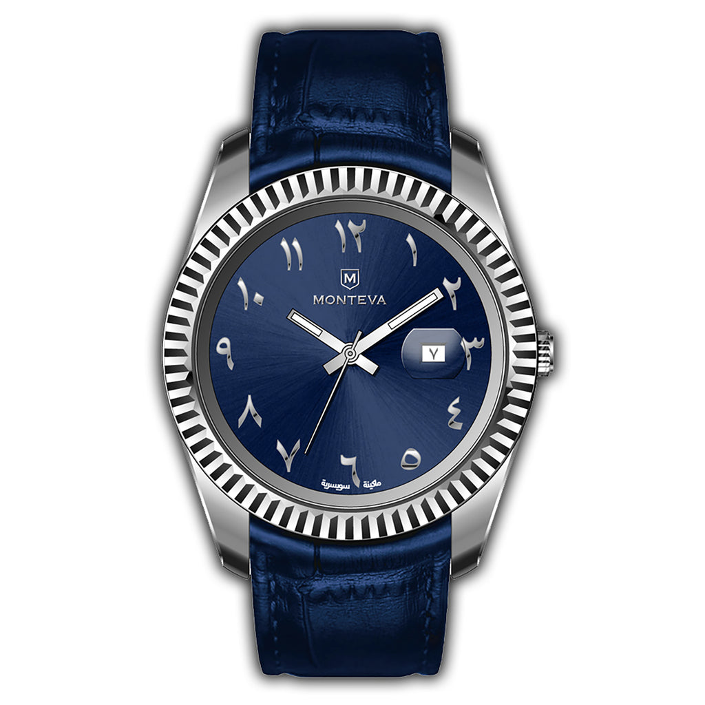 Monteva Gents Arabic Numerals Blue Dial Watch - Blue Leather Strap ...