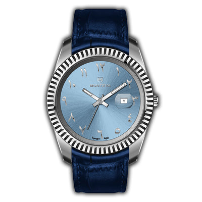 Monteva Gents Blue Dial Watch with Arabic Numerals and Blue Leather Strap