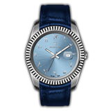 Monteva Gents Blue Dial Watch with Arabic Numerals and Blue Leather Strap
