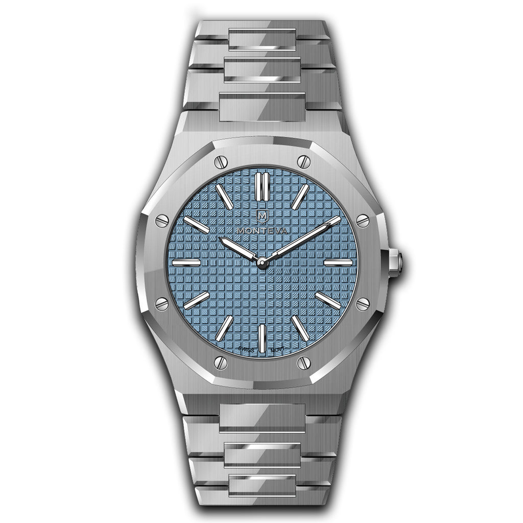 Monteva Gents Light Blue Dial Watch with Metal Bracelet – Blue Salon