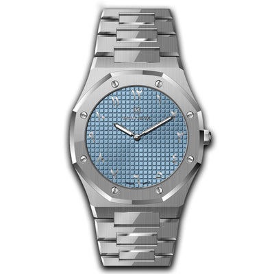 Monteva Gents Light Blue Dial Watch with Arabic Numerals and Metal Bracelet