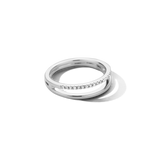 Silver-toned duo ring with one plain band and one band featuring a row of small clear stones.