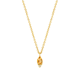 Yellow gold plated necklace with a pear-shaped amber-coloured gemstone pendant and three small clear accent stones.