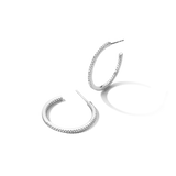 Two white-plated C-hoop earrings, each with clear stones on the outer curve and a post-back.