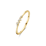 Yellow gold plated ring with a slender band and a cluster of small, round, clear stones set along one side.