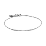 White plated bracelet with a delicate chain and a central bar embellished with clear stones, featuring a lobster clasp.