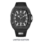 Monteva Limited Edition Gents Black Oval Case Multi-Layer Dial Black Silicone Strap Watch