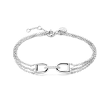 White plated multi-strand bracelet with a central arch-shaped motif featuring pavé-set clear stones, lobster clasp, and exten