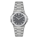 MONTEVA Gents slim watch with a silver-toned integrated metal bracelet, silver-toned octagonal bezel, and a dark grey horizon