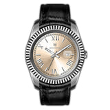 Monteva Gent's Champagne Sunray Dial Watch with Roman Indexes & Black Leather Strap Watch