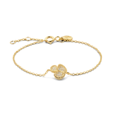 Yellow gold-plated delicate chain bracelet with a central three-petal charm pavé-set with clear stones and a spring-ring clas