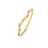 Yellow gold-plated wave ring featuring a row of alternating polished beads and small clear stones.