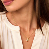 Gold-toned figaro chain necklace with a smooth, rounded, gold-toned teardrop pendant featuring a curved section of clear ston