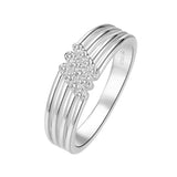 White-plated Sterling Silver multi-band ring with a zig-zag cluster of clear stones.