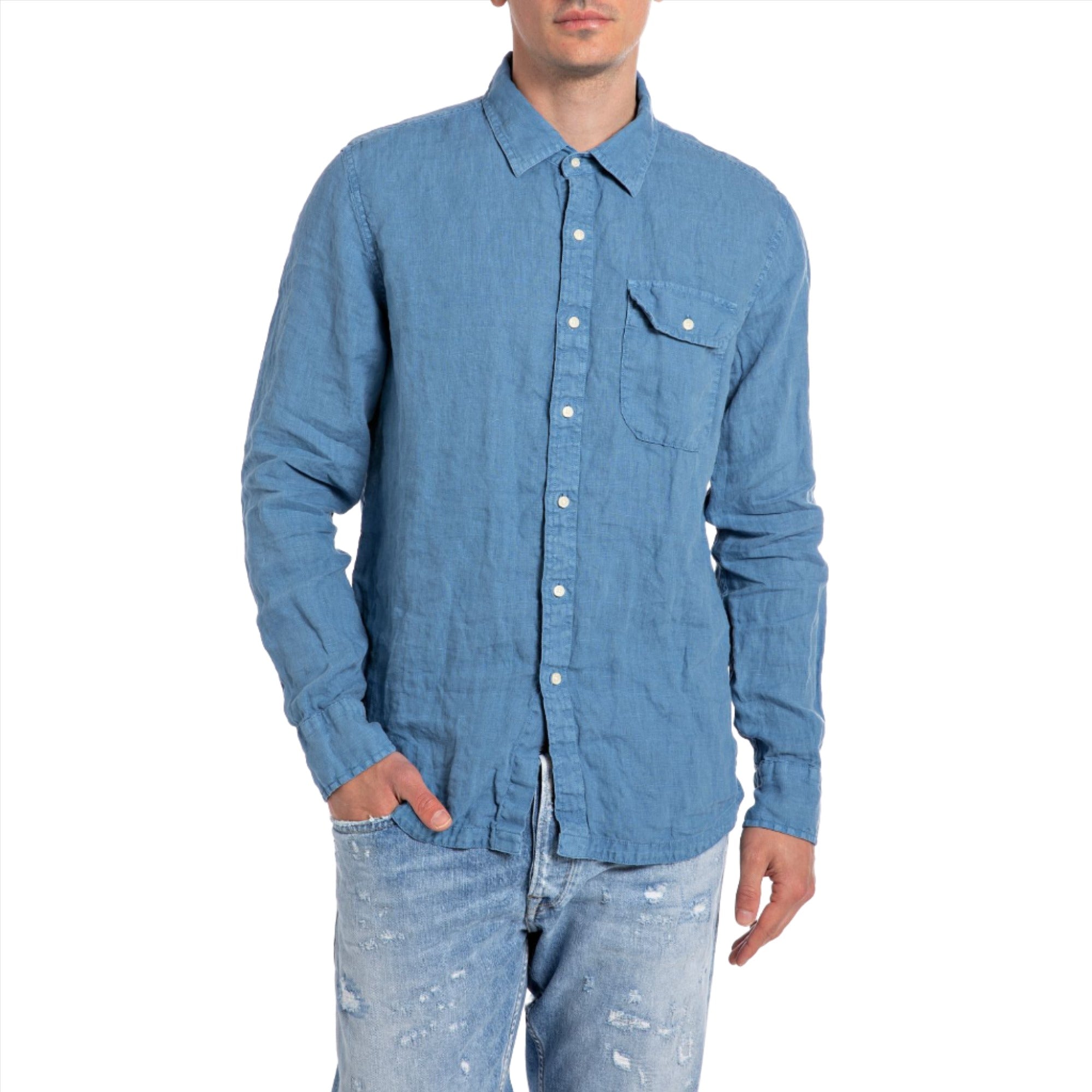 Replay Men's Regular Fit Shirt in Linen with Pocket | All Clothing | FYFL | GCC | Men | Mens | Mens Fashion | Shirt | Shirts | Shirts & T-Shirts Replay Men's Regular Fit Shirt in Linen with Pocket | All Clothing | FYFL | GCC | Men | Mens | Mens Fashion | Shirt | Shirts | Shirts & T-Shirts