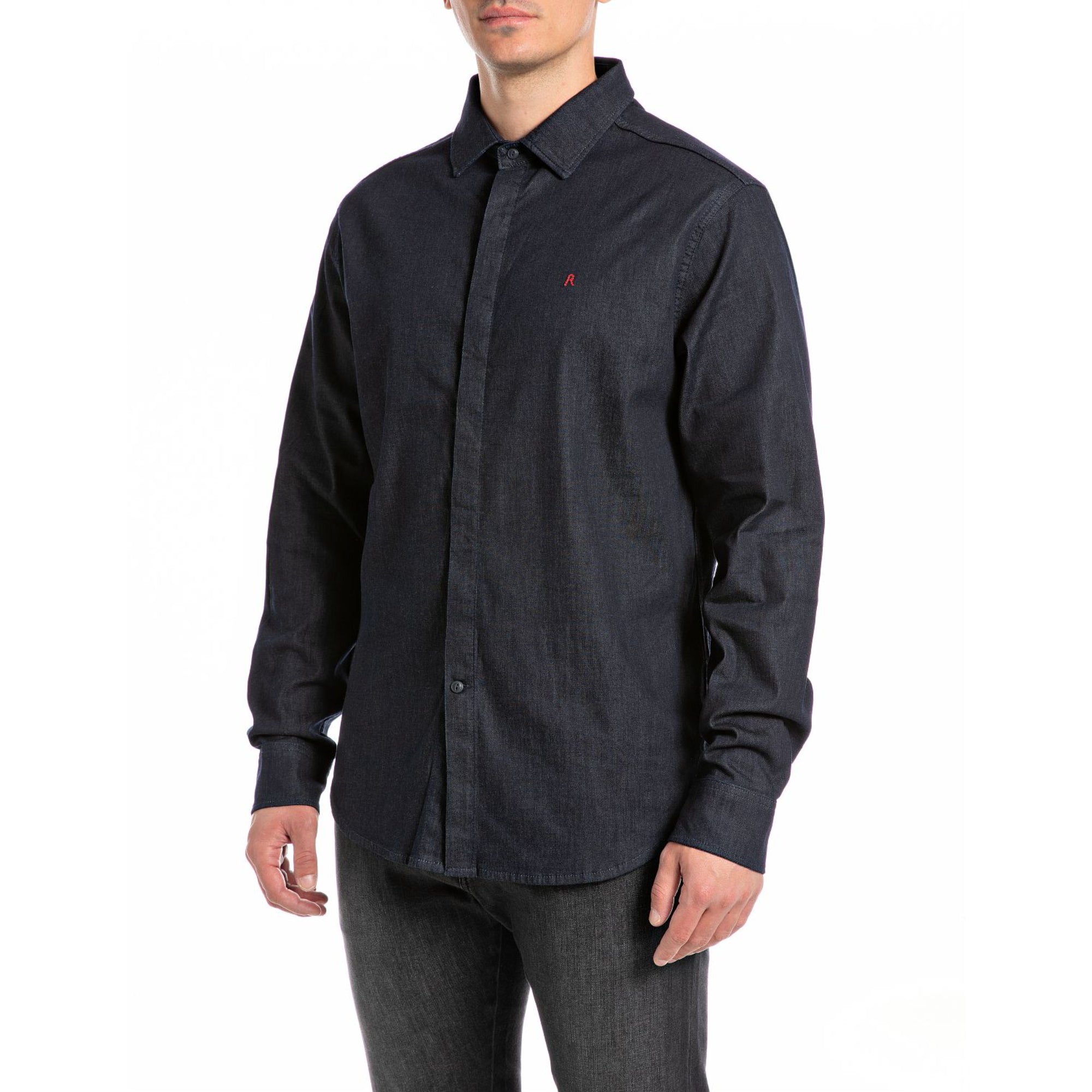 Replay Men's Slim Fit Denim Shirt With R Embroidery | All Clothing | GCC | Men | Mens | Mens Fashion | Shirts & T-Shirts Replay Men's Slim Fit Denim Shirt With R Embroidery | All Clothing | GCC | Men | Mens | Mens Fashion | Shirts & T-Shirts