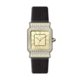Monteva Ladies Gold-Tone - Stones Bezel Roman Dial Black Leather Strap Watch