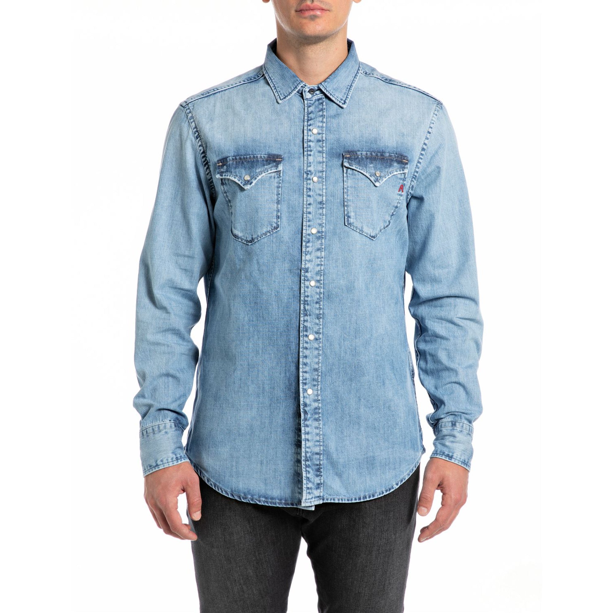Replay Men's Regular Fit Denim Shirt – Blue Salon