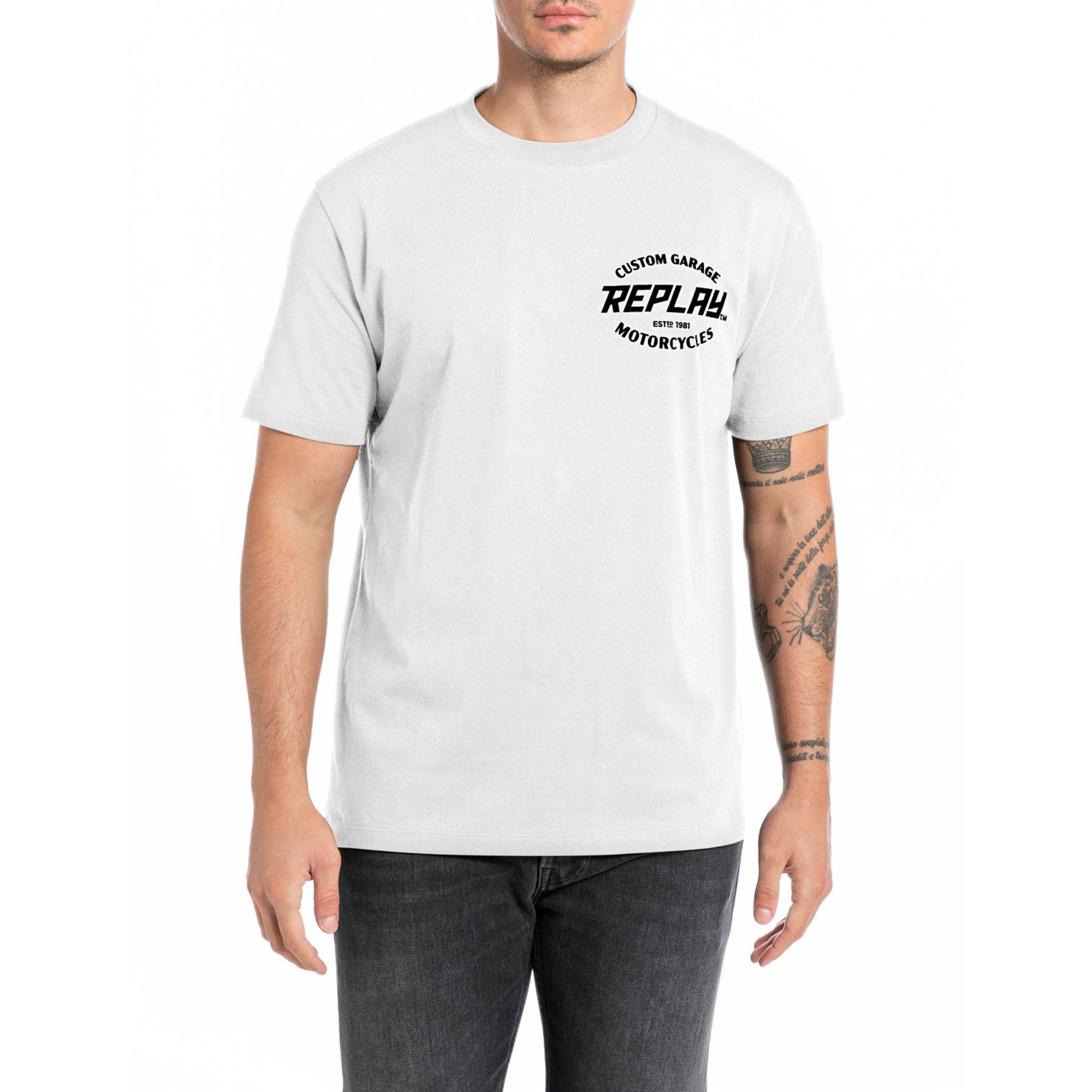 Replay Men's Jersey T-shirt With Custom Garage Print | All Clothing | GCC | Men | Mens | Mens Fashion | Spring Festival | Tops & T-Shirts Replay Men's Jersey T-shirt With Custom Garage Print | All Clothing | GCC | Men | Mens | Mens Fashion | Spring Festival | Tops & T-Shirts