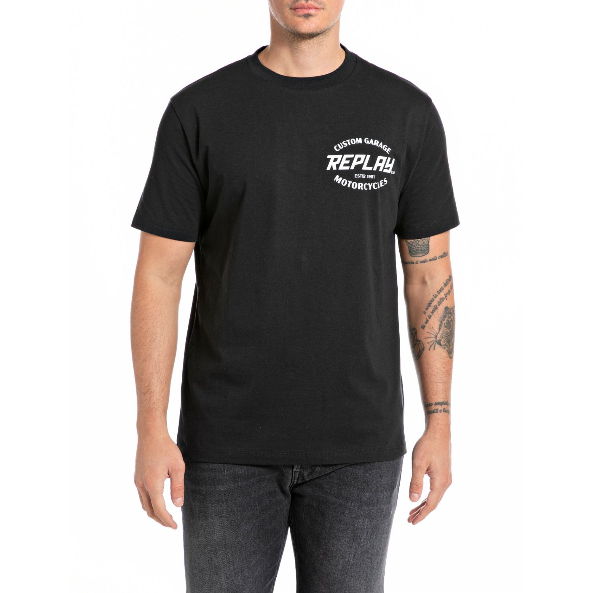 Replay Men's Jersey T-shirt With Custom Garage Print | All Clothing | GCC | Men | Mens | Mens Fashion | Spring Festival | Tops & T-Shirts Replay Men's Jersey T-shirt With Custom Garage Print | All Clothing | GCC | Men | Mens | Mens Fashion | Spring Festival | Tops & T-Shirts
