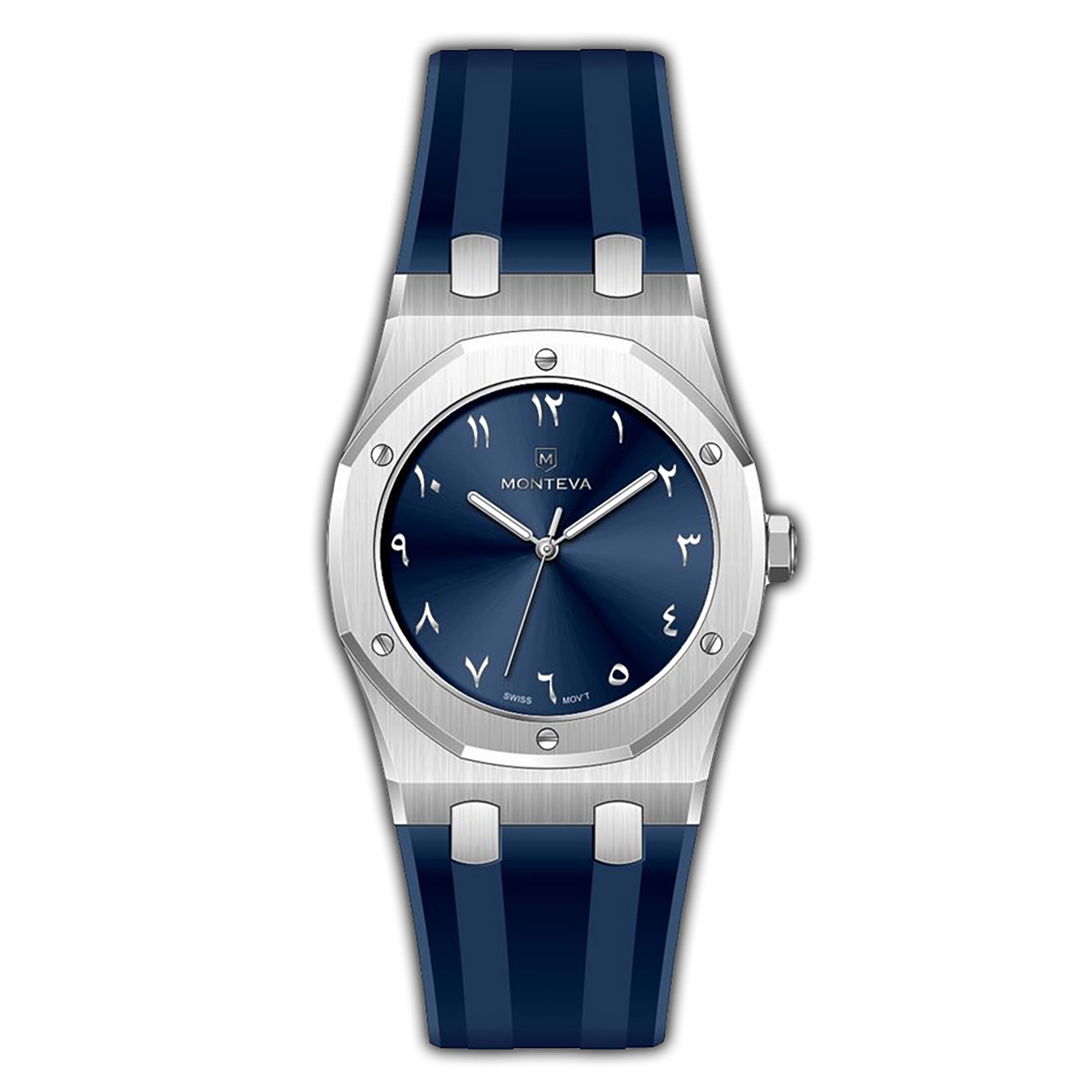 Monteva AP Gents Blue Dial Watch with Arabic Numerals and Blue Rubber Strap | Fashion Watches | GCC | Men | Mens | Mens Watches | Watch | Watches | Winter 2024