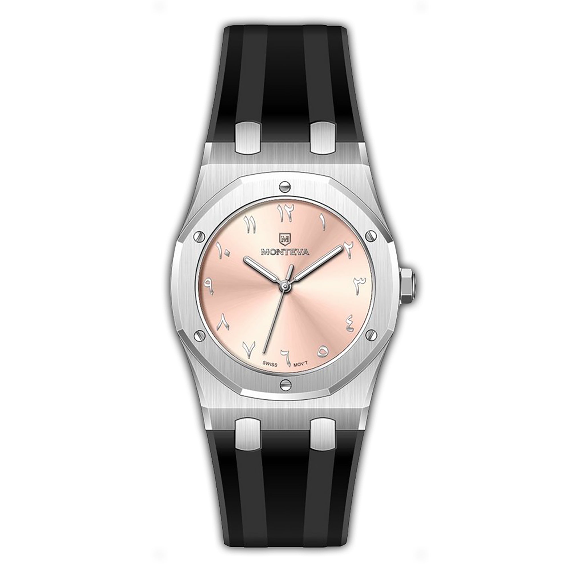Monteva AP Gents Pink Dial Watch with Arabic Numerals and Black Rubber Strap | Fashion Watches | GCC | Men | Mens | Mens Watches | Watch | Watches | Winter 2024