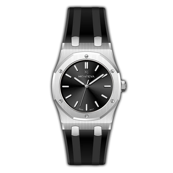 Monteva Monteva AP Gents Black Dial Watch with Black Rubber Strap – Blue Salon