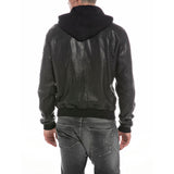 Replay Men's Leather Bomber Jacket with Hood