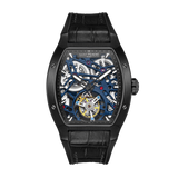 Saint Honore Monceau Men's Tourbillon Black Open Dial Black Case & Leather Starp Watch
