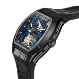Saint Honore Monceau Men's Tourbillon Black Open Dial Black Case & Leather Starp Watch