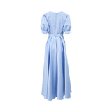 Maison Darine Women's Blue Puff-Sleeve Dress with Belt