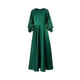 Maison Darine Women's Green Dress with Laser-Cut Sleeves