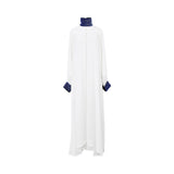 Maison Darine Women's White Abaya with Blue Embellished Collar and Cuffs