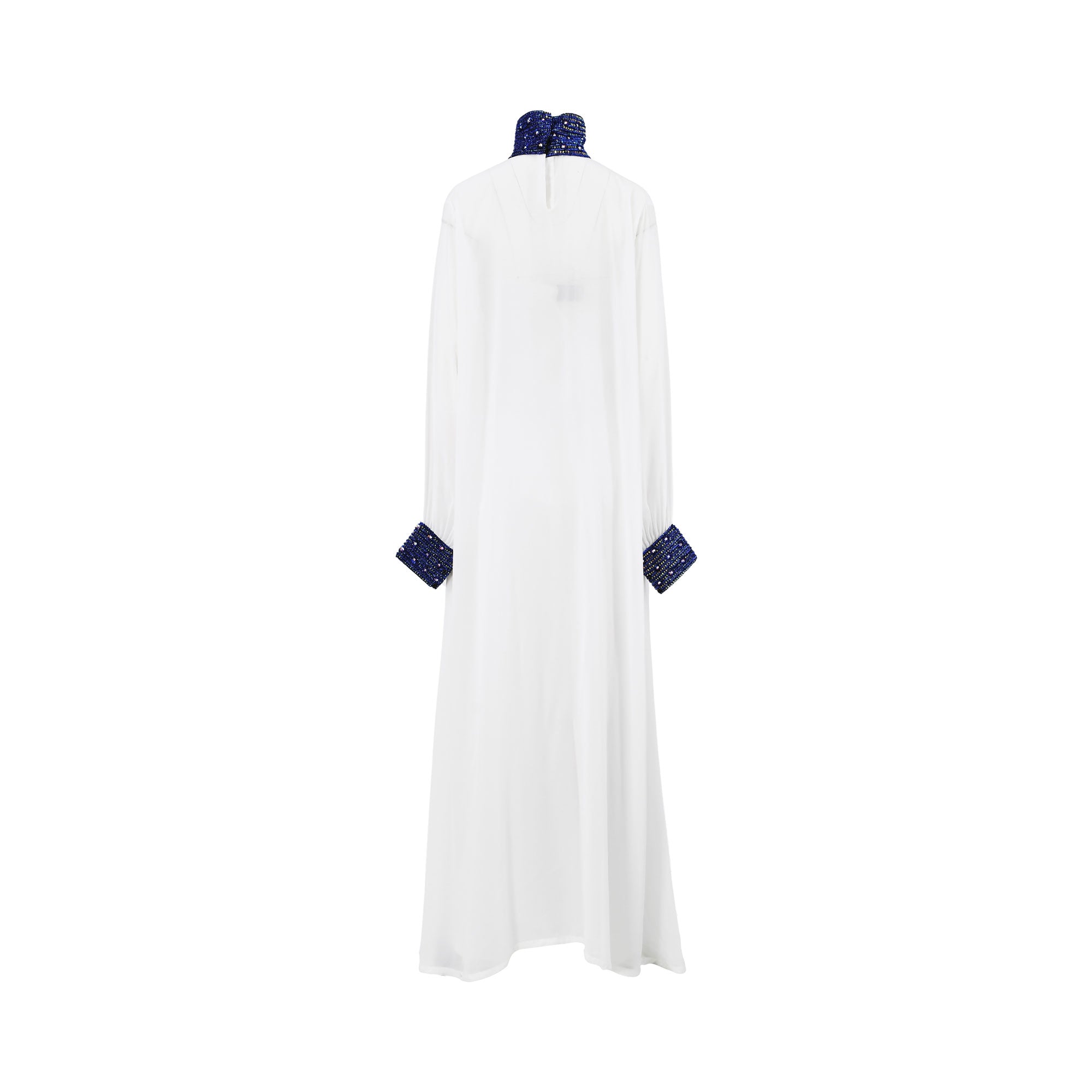 Maison Darine Women's White Abaya with Blue Embellished Collar and Cuffs | Clothing | departure-to-desk | GCC | Kaftans & Abayas | Women | Women All Clothing | Womens | Womens Fashion Maison Darine Women's White Abaya with Blue Embellished Collar and Cuffs | Clothing | departure-to-desk | GCC | Kaftans & Abayas | Women | Women All Clothing | Womens | Womens Fashion