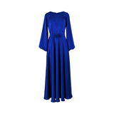 Maison Darine Women's Royal Blue Dress with Belted Waist and Flowing Sleeves