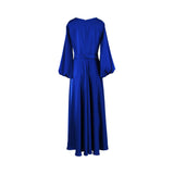 Maison Darine Women's Royal Blue Dress with Belted Waist and Flowing Sleeves