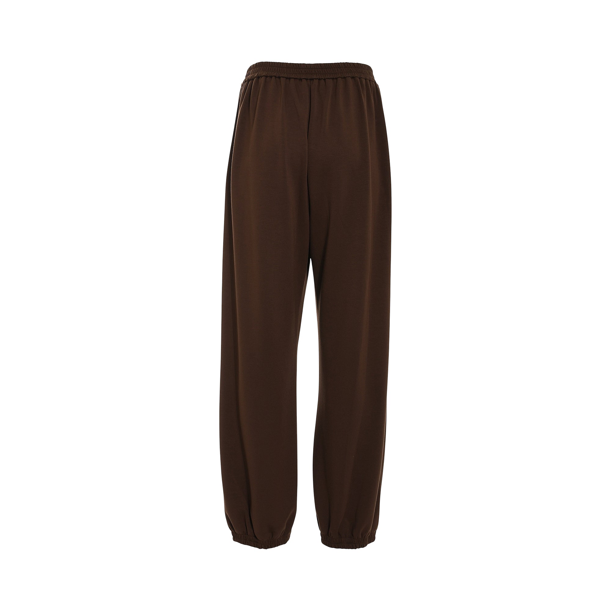 Rum Raisin brown trousers with an elasticated waistband and elasticated ankle cuffs, viewed from the back.