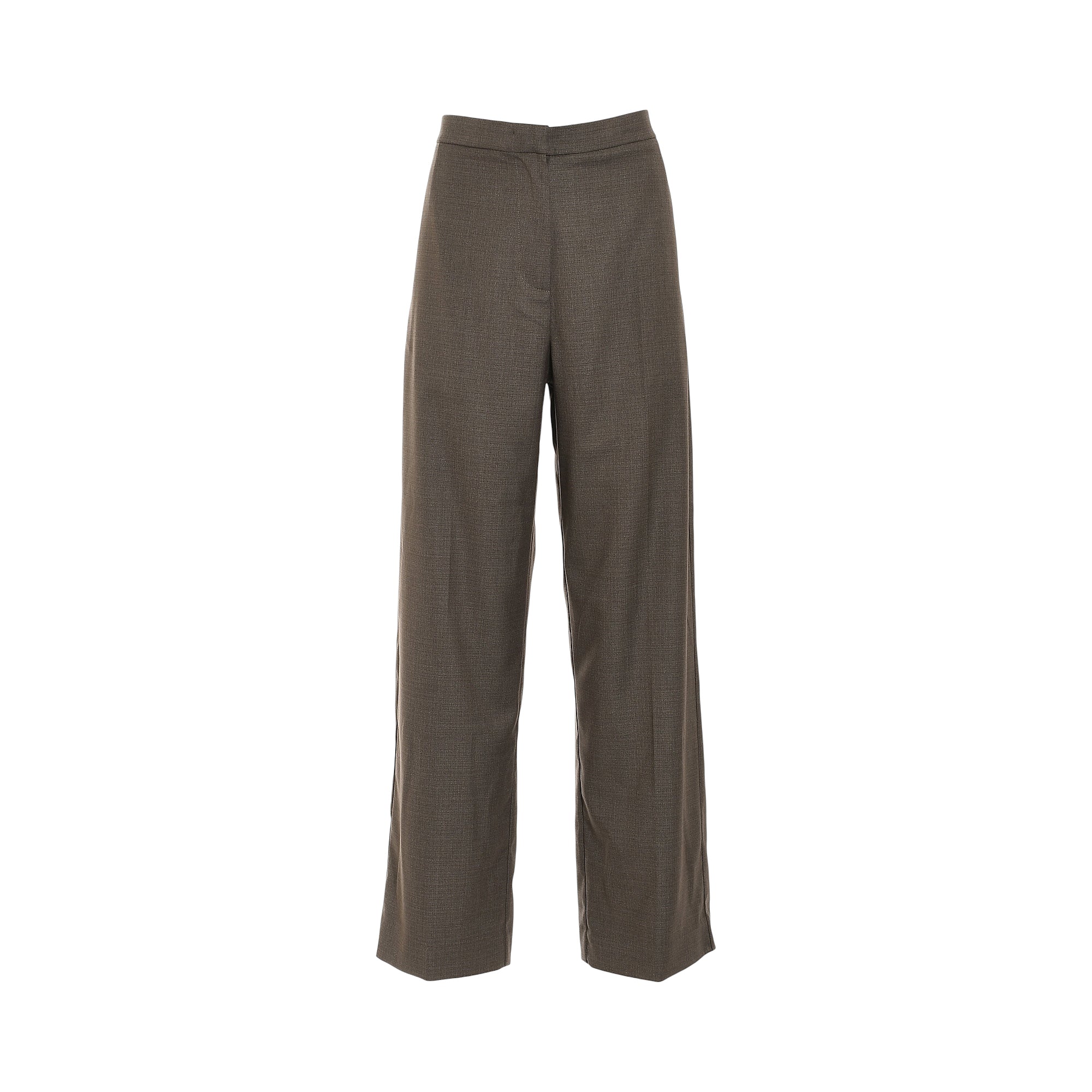 Coffee bean brown high-waisted wide-leg trousers with a subtle woven texture.
