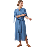 Meimeij Women's Blue Tie-Sleeve Belted Midi Dress