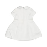 MIMISOL baby girls ivory dress with Peter Pan collar and short sleeves.
