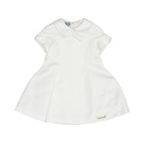 MIMISOL baby girls ivory dress with Peter Pan collar and short sleeves.