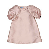 MIMISOL girls blush pink dress with puff sleeves and decorative neckline detail.