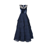 Mijade Fashion Women's Blue White Gold Embroidered Dress