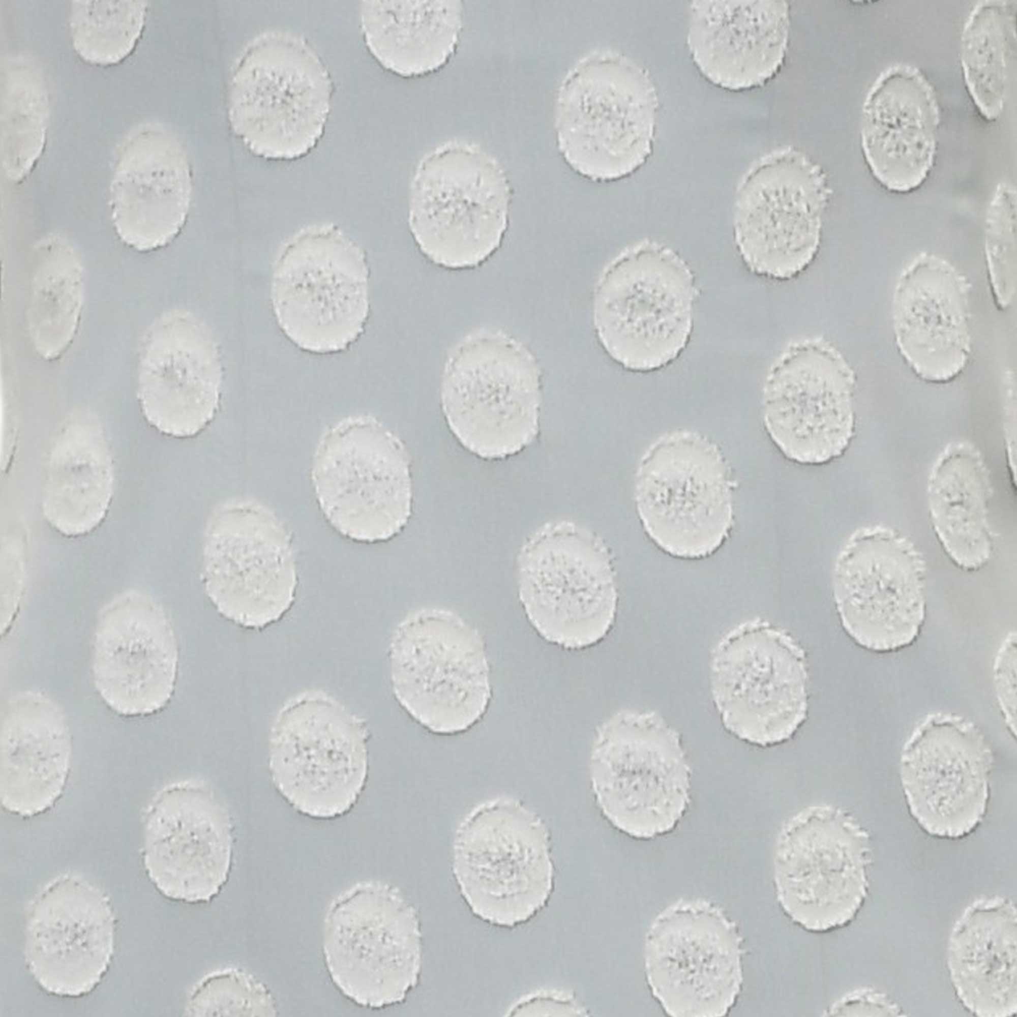 Light blue dress with a pattern of raised, textured white polka dots.