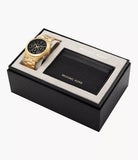 Michael Kors Slim Runway Chronograph Gents Gold-Tone Stainless Steel Watch and Slim Card Case Set