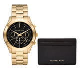 Michael Kors Slim Runway Chronograph Gents Gold-Tone Stainless Steel Watch and Slim Card Case Set