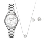 Michael Kors Mini Lauryn Ladies Silver-Tone Watch and Jewelry Gift Set
