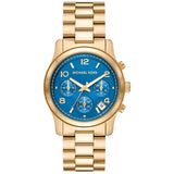 Michael Kors Runway Ladies Blue Dial Gold-Tone Watch