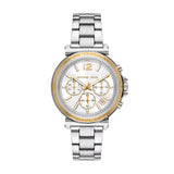 Michael Kors Maren Chronograph Ladies Watch – White & Gold Dial Gold-Tone Bezel Stainless Steel Bracelet Watch